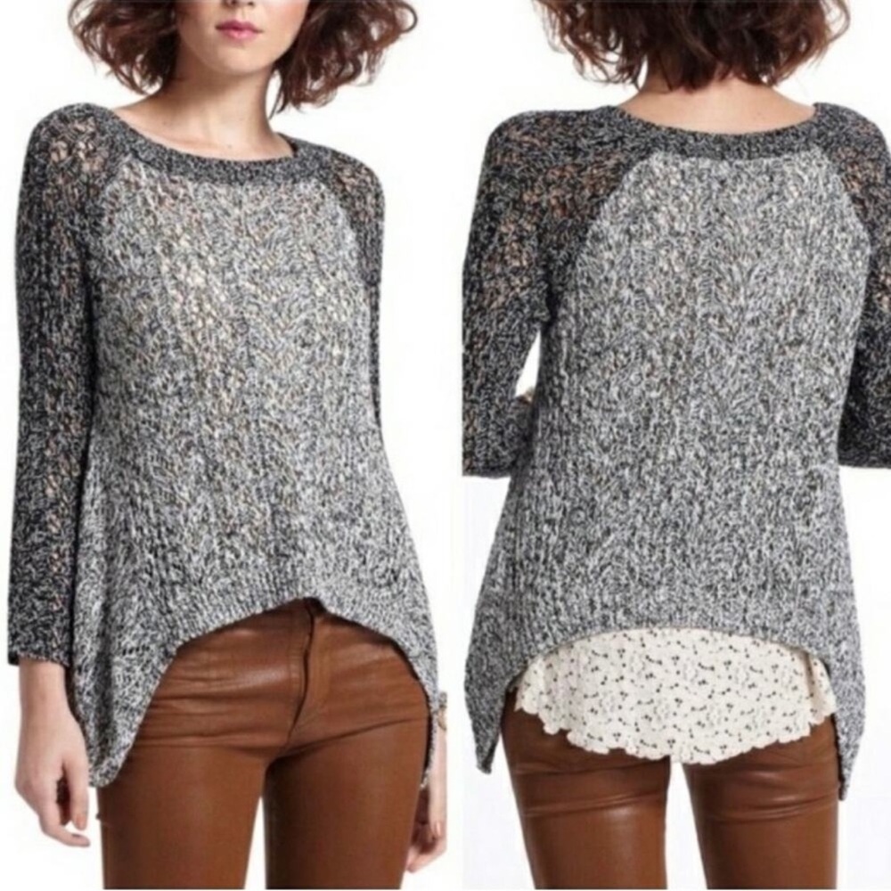 Anthropologie Leifnotes Black/White Crew Neck Sweater